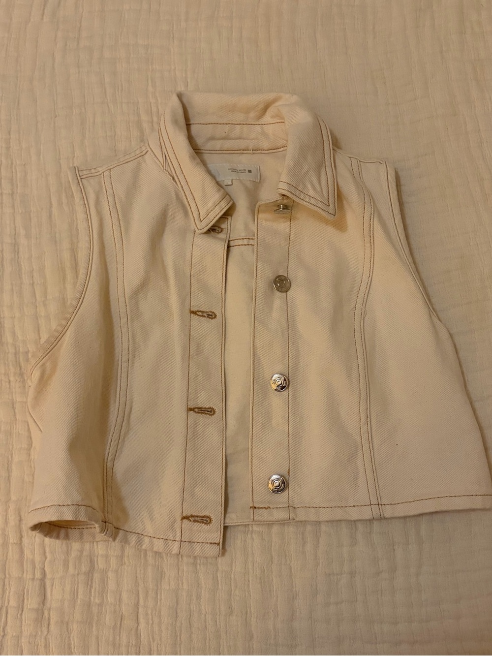 Sleeveless Cream Denim Vest Jacket - Zara